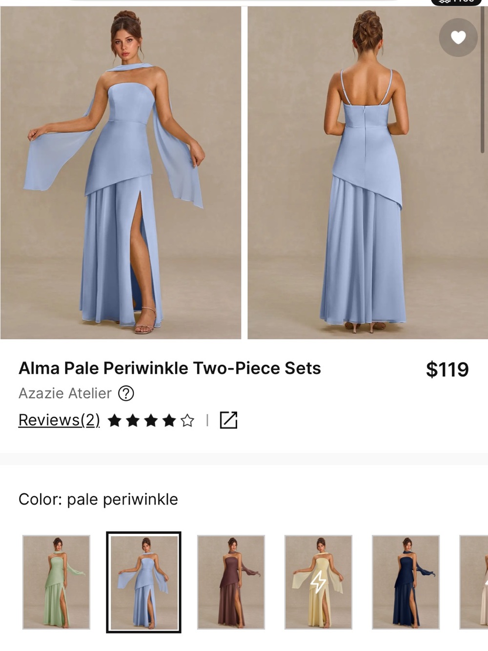 Azazie Pale Periwinkle Alma Two-Piece Dress